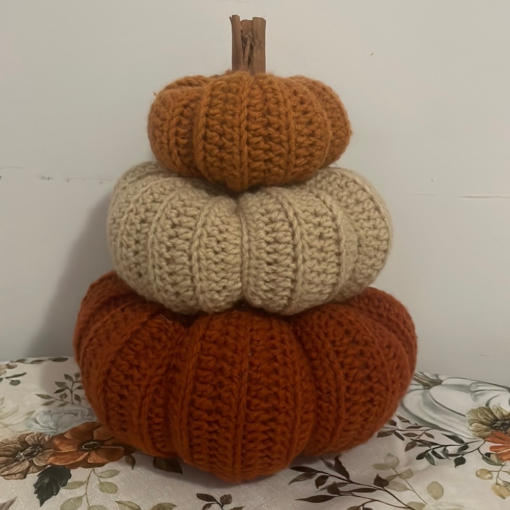Handmade Crocheted Pumpkin stack